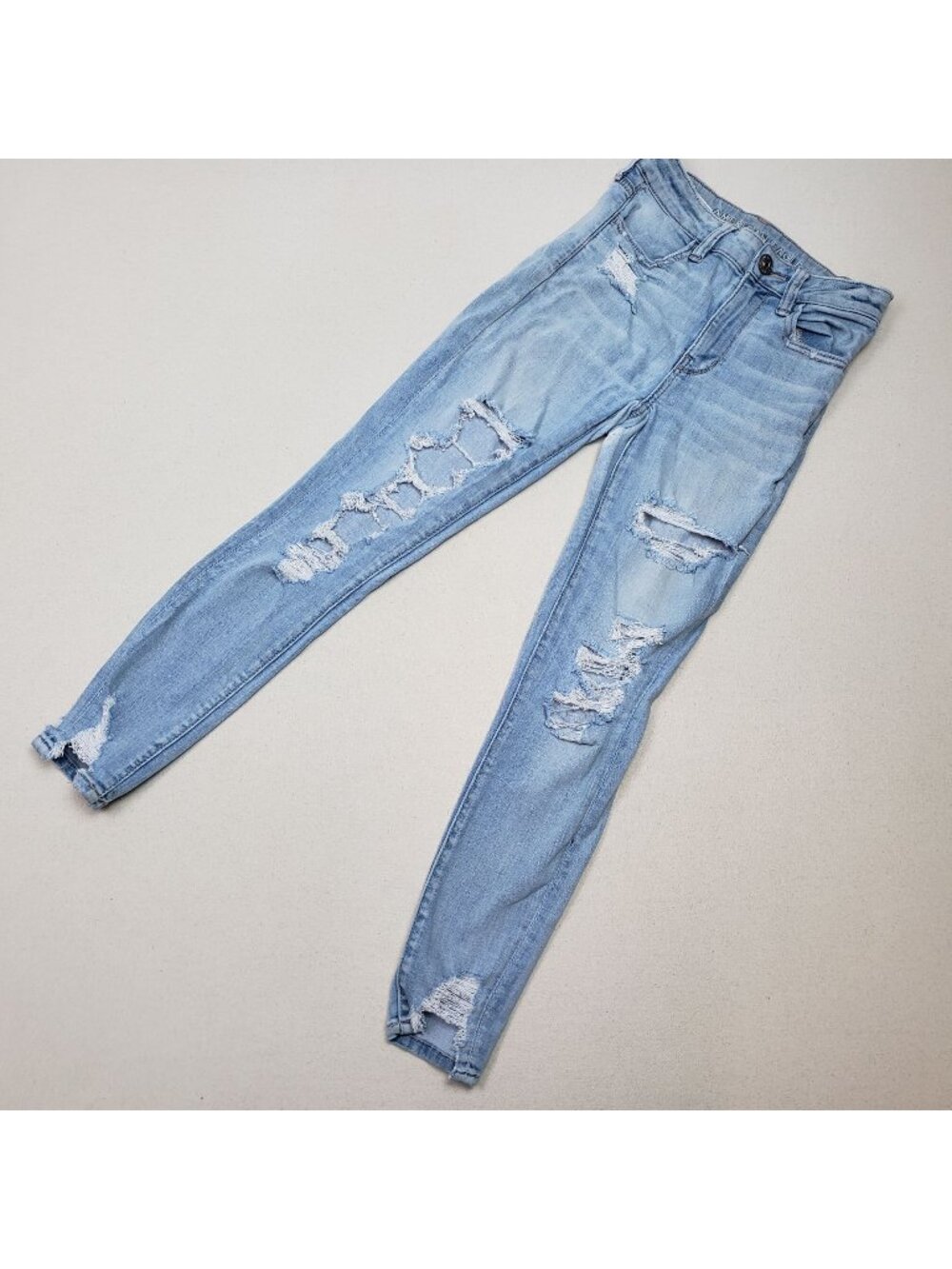 American Eagle Women's Distressed Straight Leg High Rise Jegging Blue Sz 2 24/25